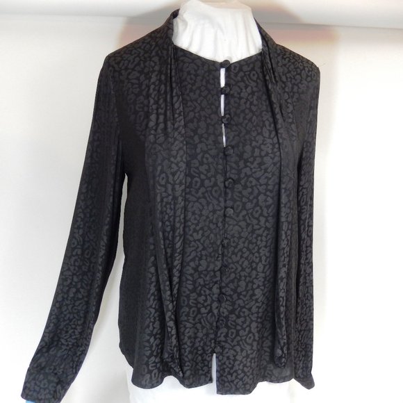 Laundry By Shelli Segal Long Sleeve Black on Black Print Blouse Size Small - Picture 1 of 8